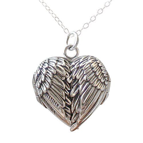 Sterling Silver 925 18 inch Angel Wings Heart Locket Necklace 